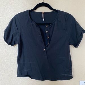 Free people black button crop top